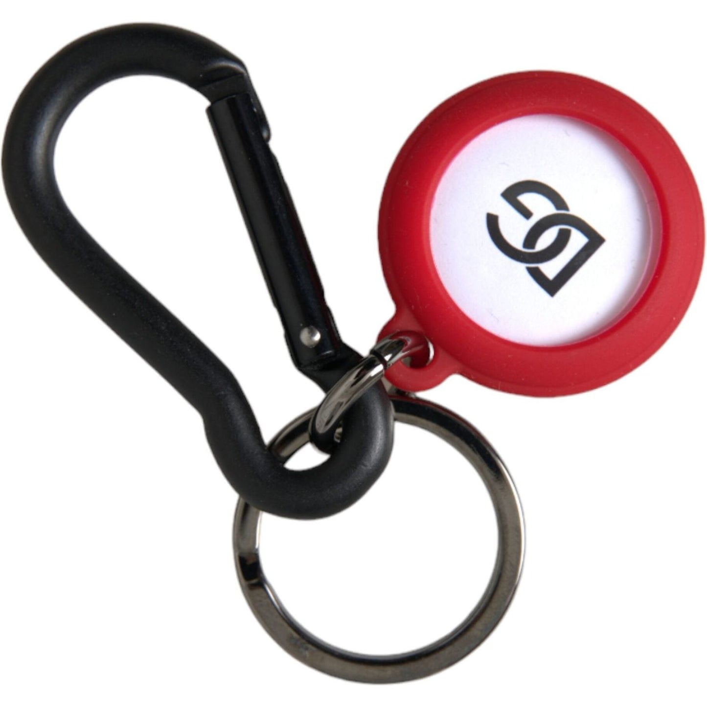 Dolce & Gabbana Red Rubber DG Logo Round Metal Brass Keyring Keychain SMY10269
