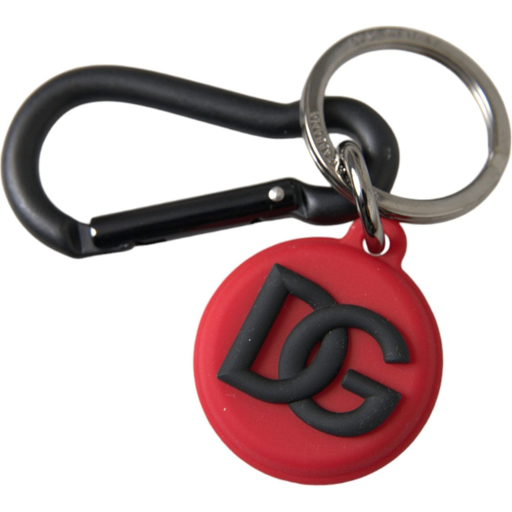 Dolce & Gabbana Red Rubber DG Logo Round Metal Brass Keyring Keychain SMY10269