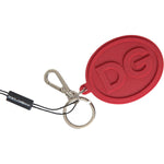 Dolce & Gabbana Red Rubber DG Logo Silver Brass Metal Keyring Keychain SMY10274