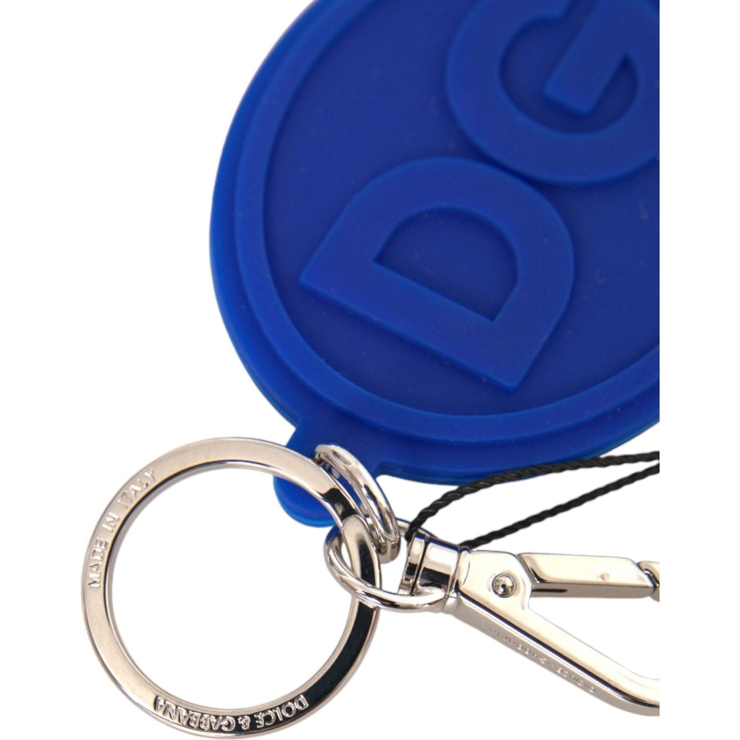 Dolce & Gabbana Blue Rubber DG Logo Silver Brass Metal Keyring Keychain SMY10275