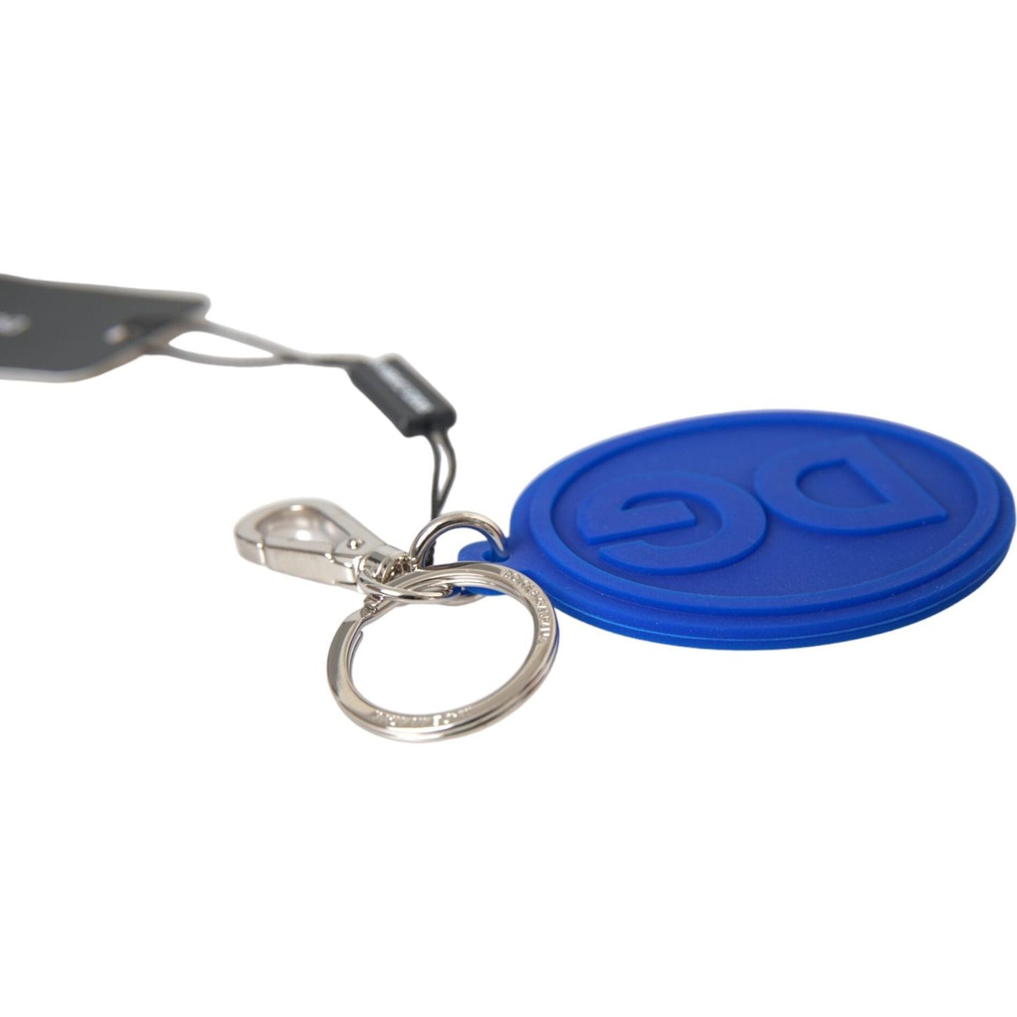Dolce & Gabbana Blue Rubber DG Logo Silver Brass Metal Keyring Keychain SMY10275
