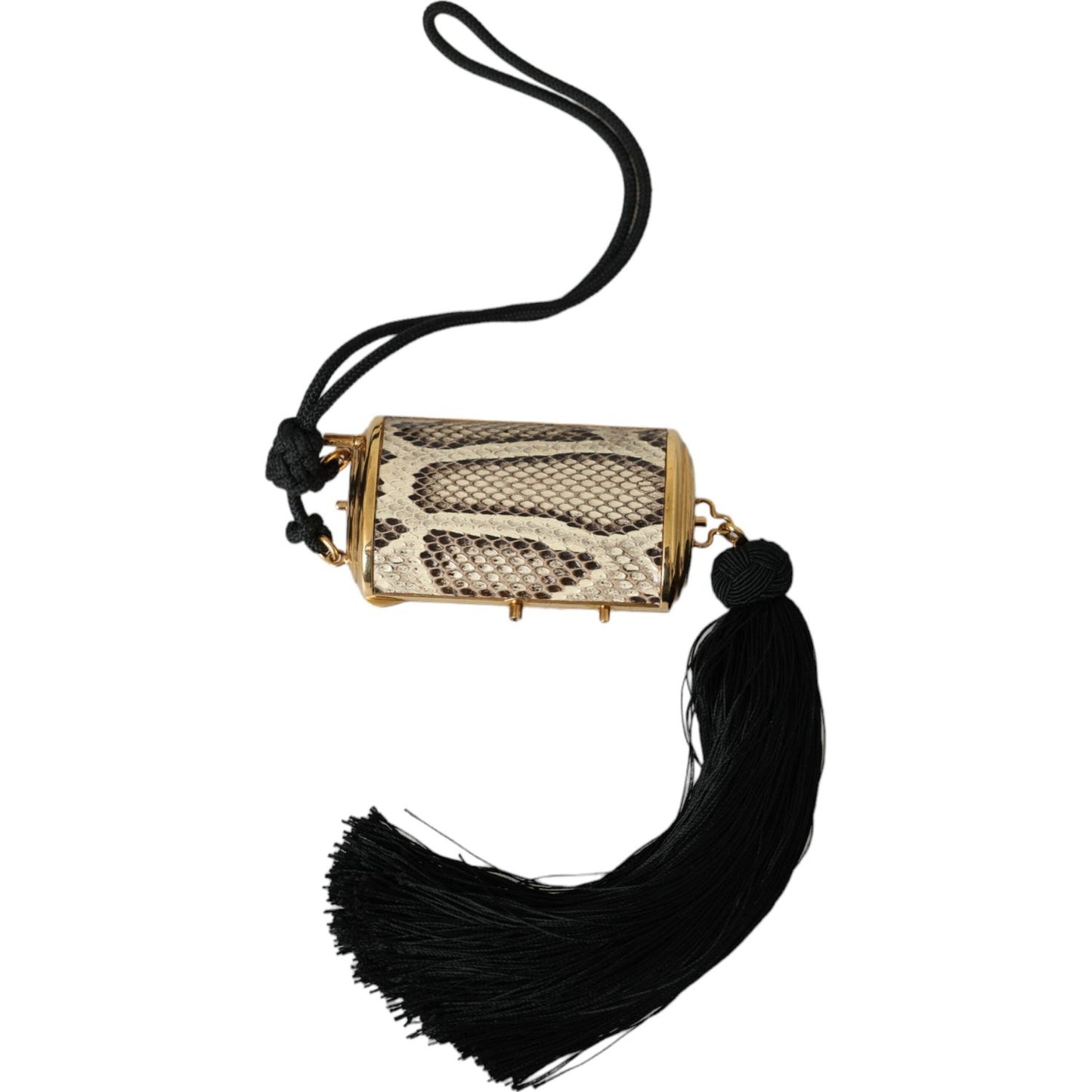 Dolce & Gabbana Beige Exotic Leather Mini Mirror Tassel Make Up Holder Bag SMY10314