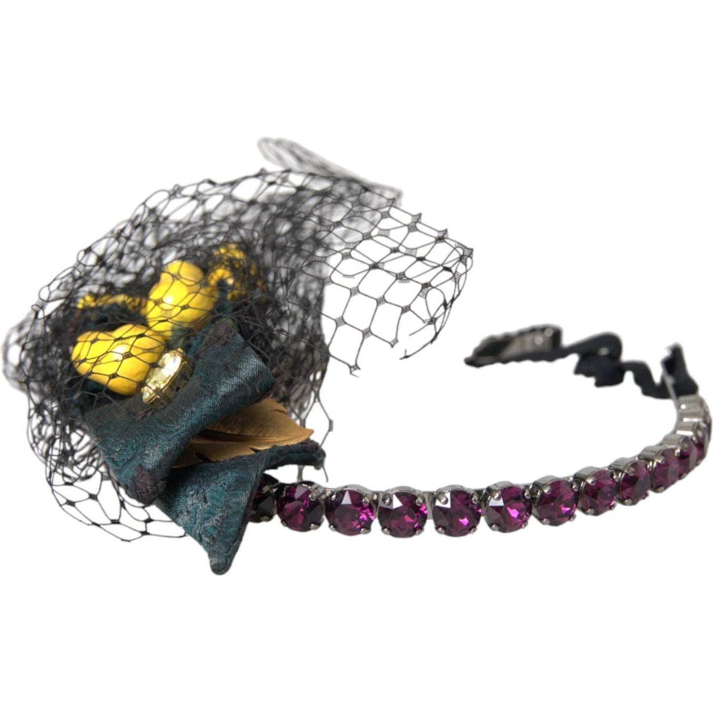 Dolce & Gabbana Black Lemons Sicily Purple Crystal Net Headband Diadem SMY10232