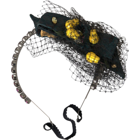 Dolce & Gabbana Black Lemons Sicily Purple Crystal Net Headband Diadem