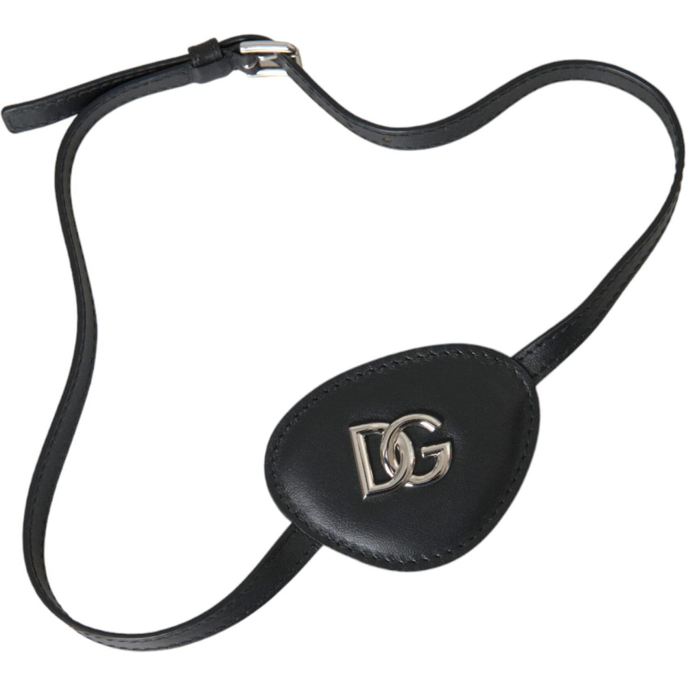 Dolce & Gabbana Black Calfskin Leather Metal DG Logo Eye Patch SMY10280