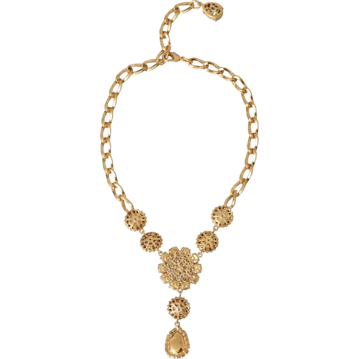 Dolce & Gabbana Gold Brass Crystal Purple Pink Pearl Pendants Necklace SMY10288