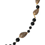 Dolce & Gabbana Gold Tone Brass Black Printed Beaded Long Chain Necklace SMY10293