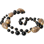 Dolce & Gabbana Gold Tone Brass Black Printed Beaded Long Chain Necklace SMY10293