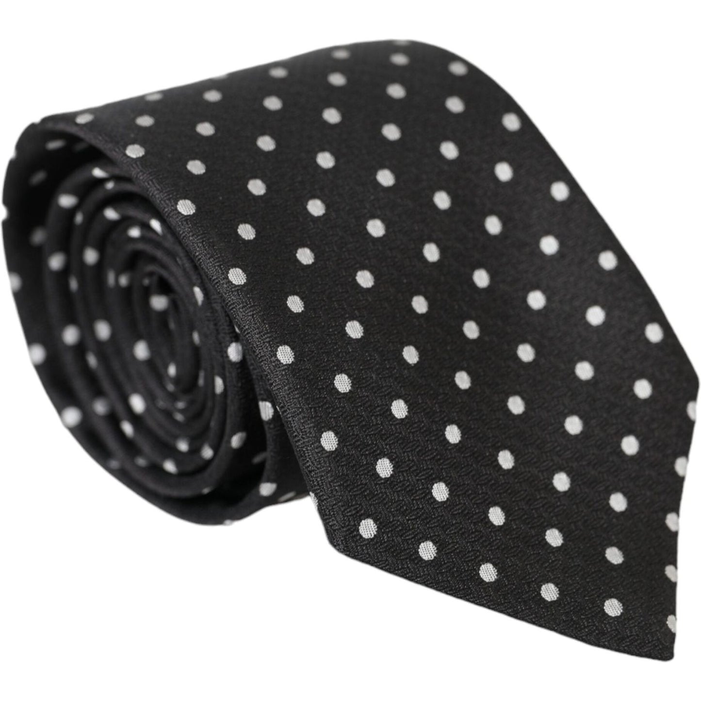 Dolce & Gabbana Black White Polka Dots 100% Silk Necktie Face Mask KRA3255