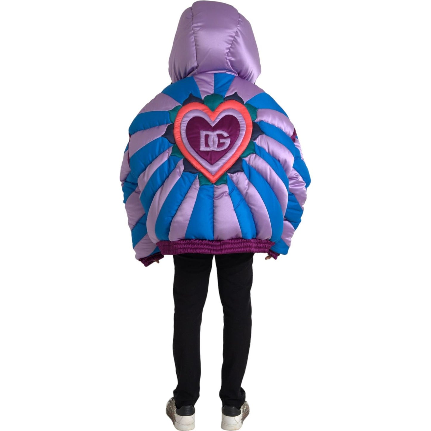 Dolce & Gabbana Multicolor Heart Logo Hooded Puffer Jacket JKT3833-52