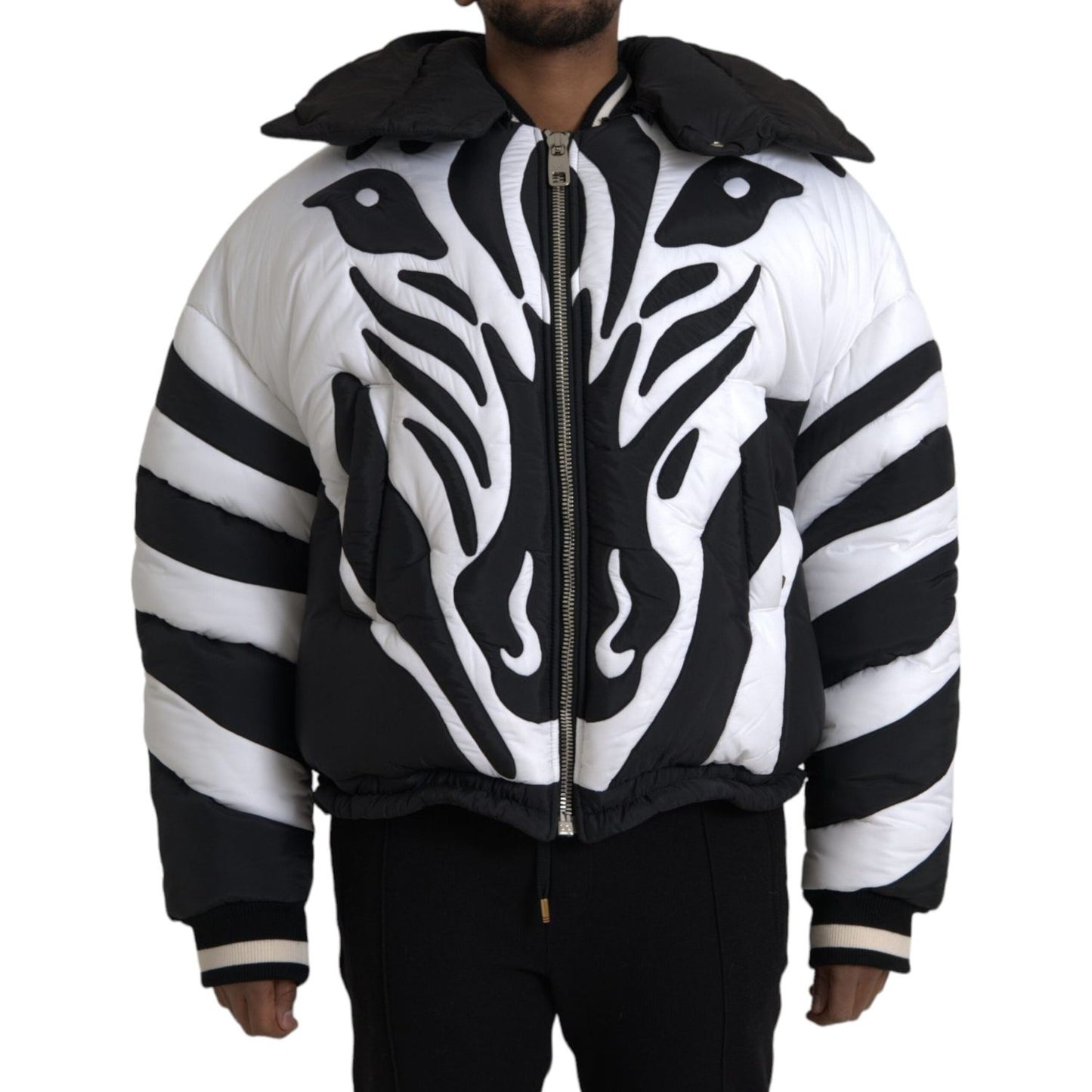 Dolce & Gabbana Black White Stripes Hooded Puffer Jacket JKT3838-52