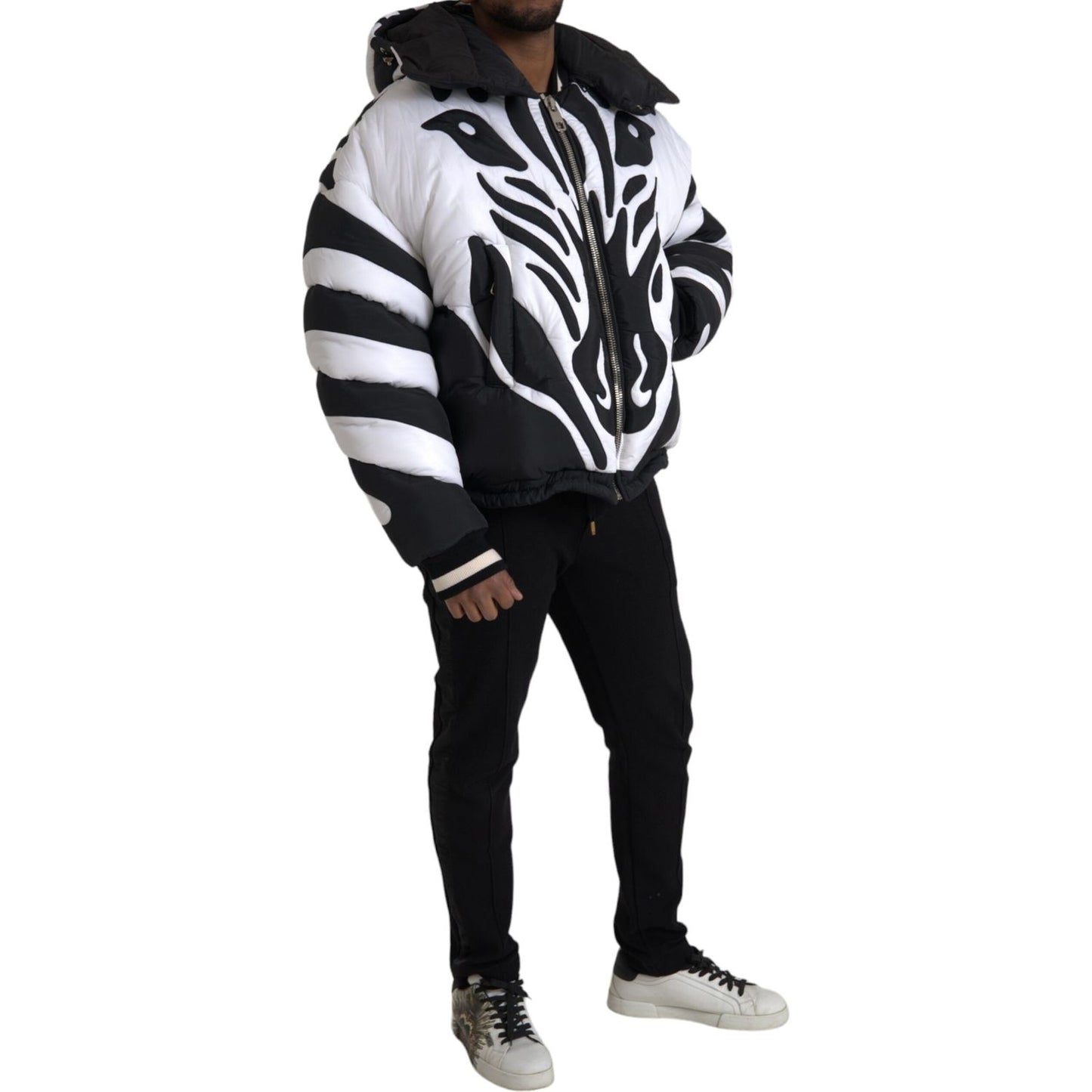 Dolce & Gabbana Black White Stripes Hooded Puffer Jacket JKT3838-52