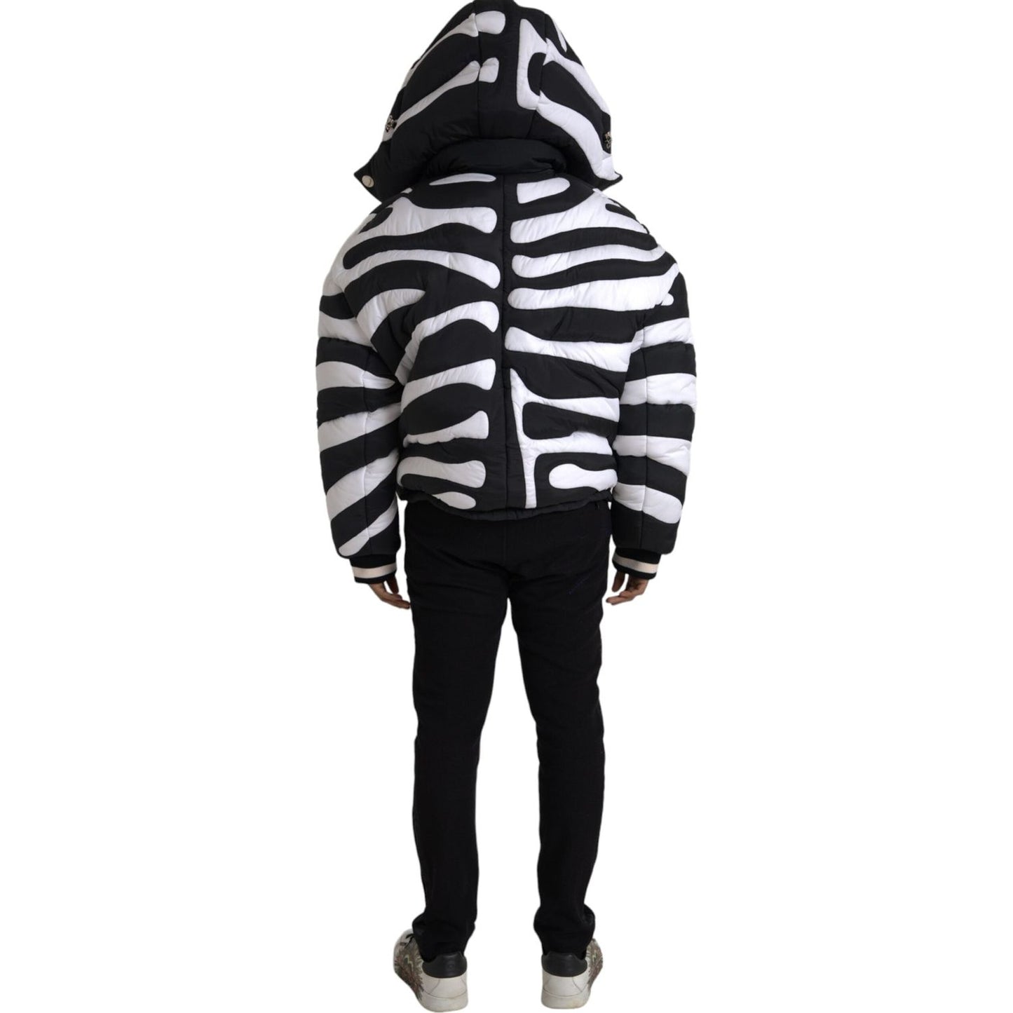 Dolce & Gabbana Black White Stripes Hooded Puffer Jacket JKT3838-52