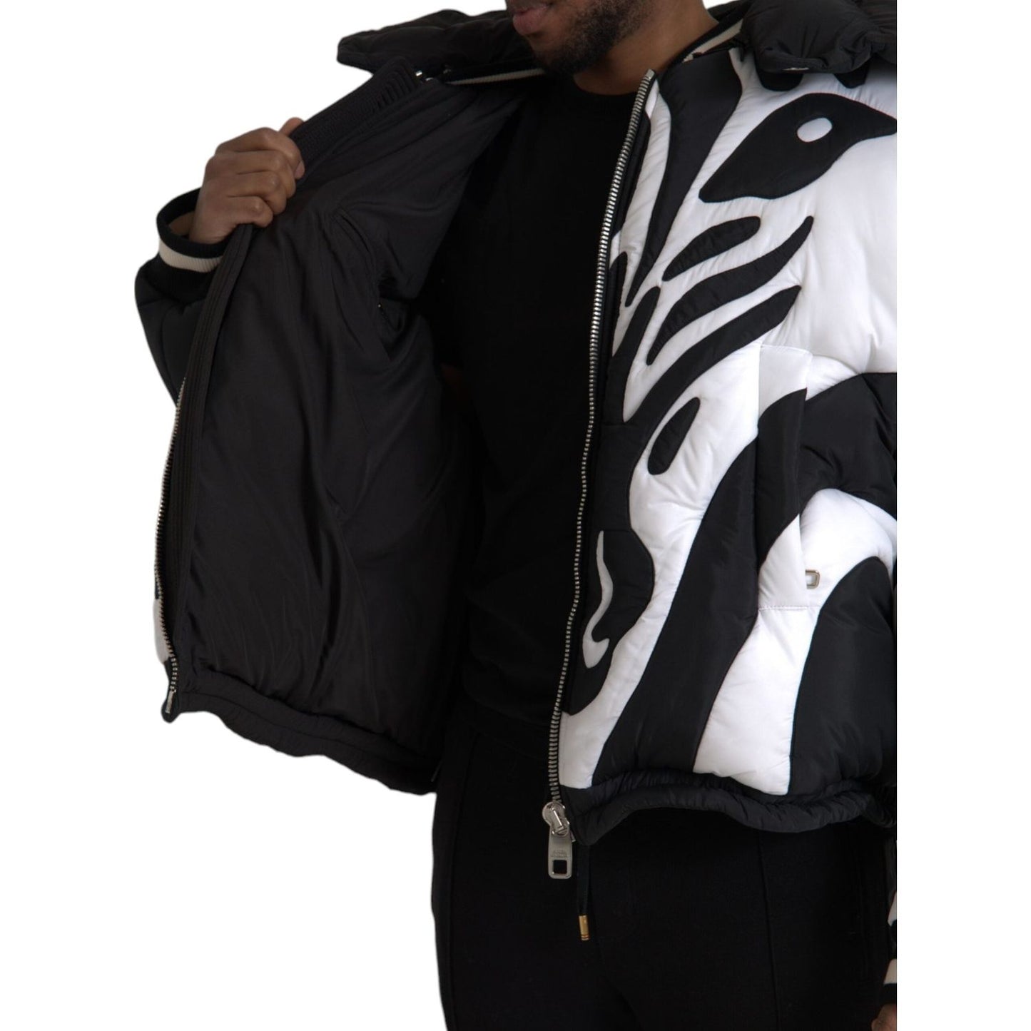 Dolce & Gabbana Black White Stripes Hooded Puffer Jacket JKT3838-52