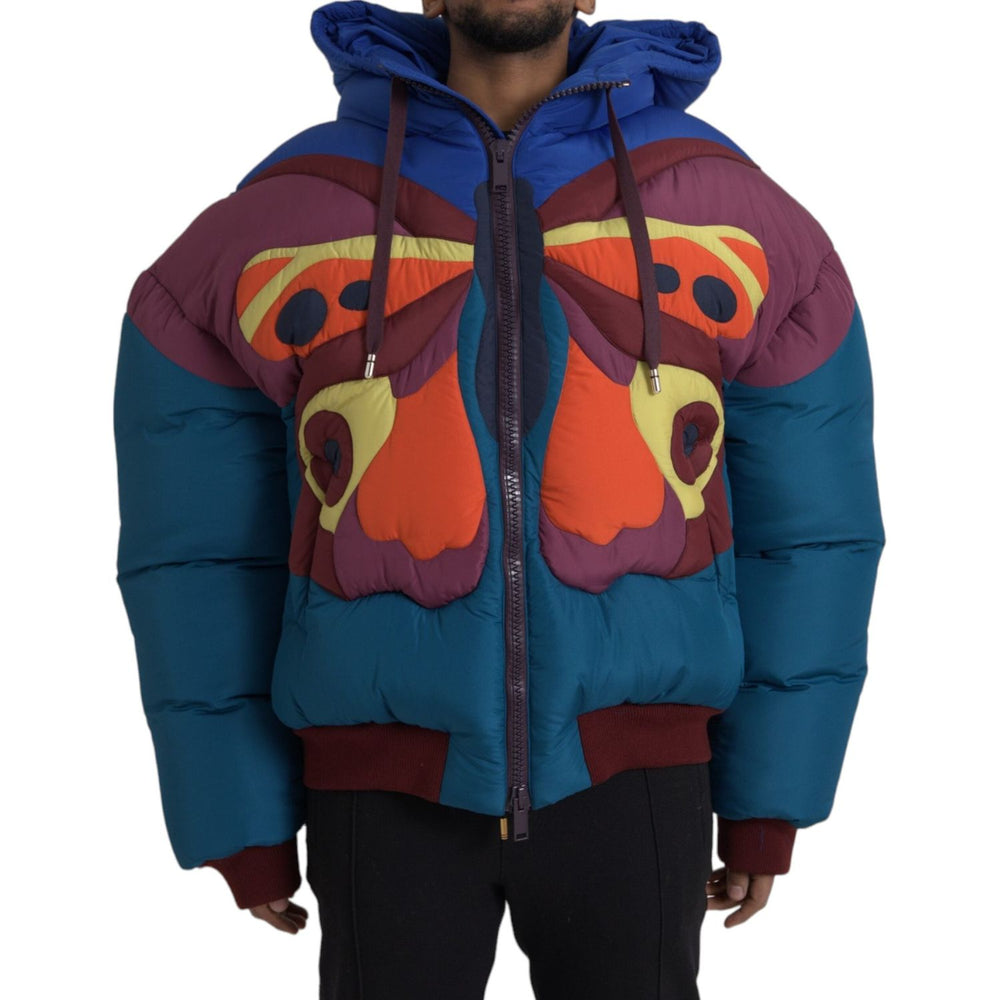 Dolce & Gabbana Multicolor Butterfly Hooded Puffer Jacket JKT3837-52