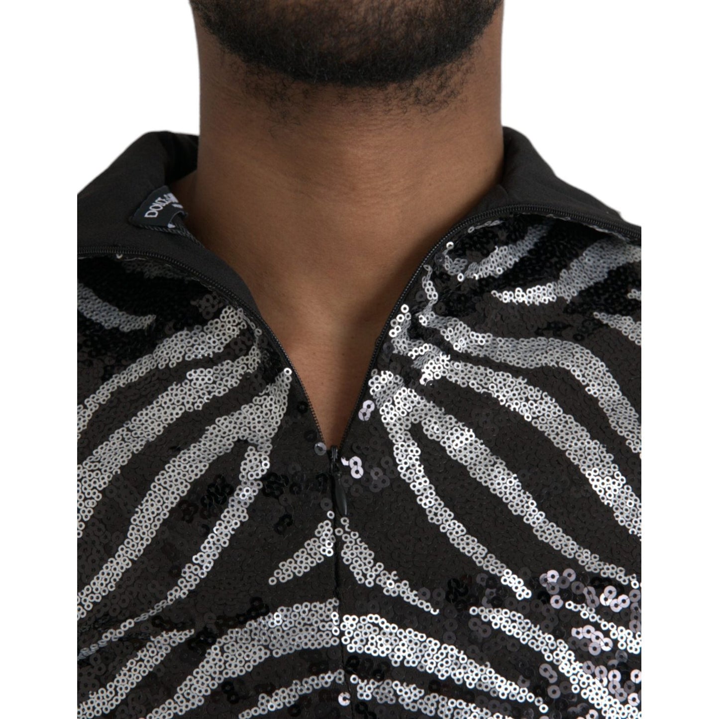 Dolce & Gabbana Black Silver Sequined Polyester Sweater TSH86286-48