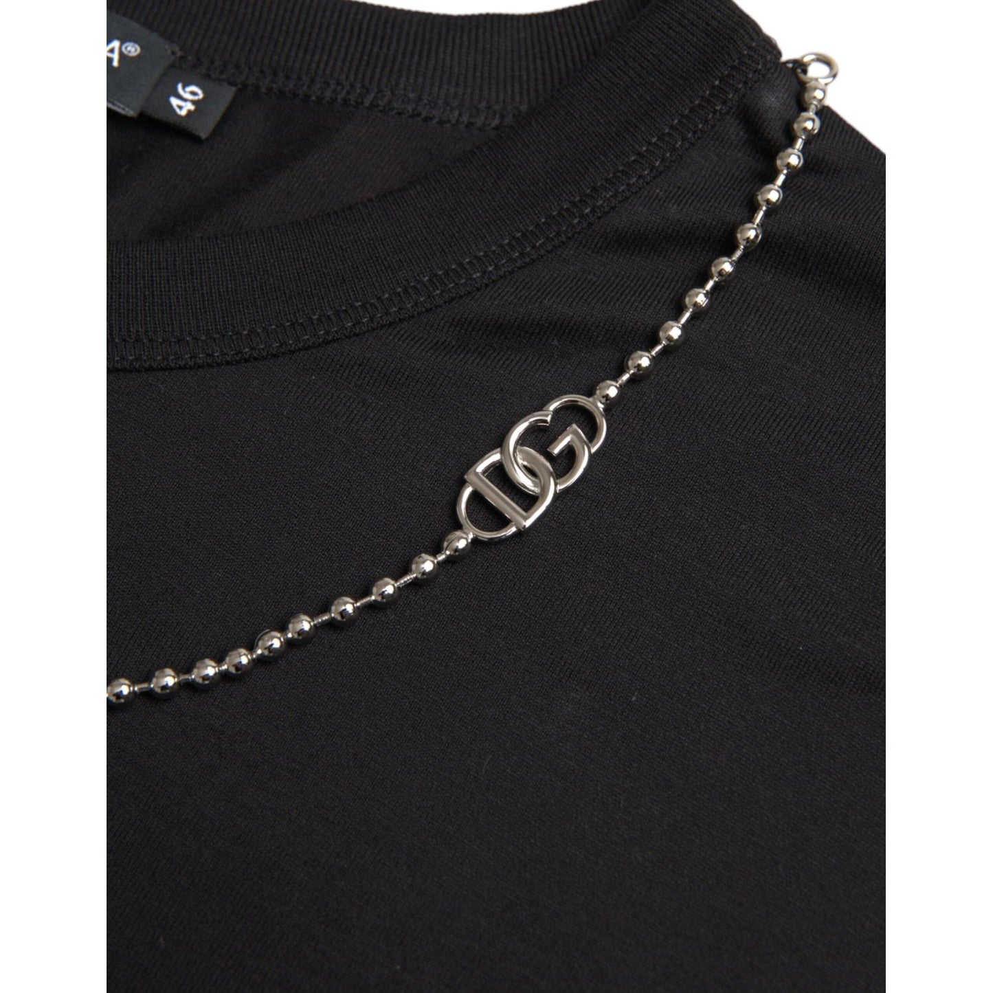 Dolce & Gabbana Black Cotton Silver Chain Short Sleeve T-shirt TSH86254-46