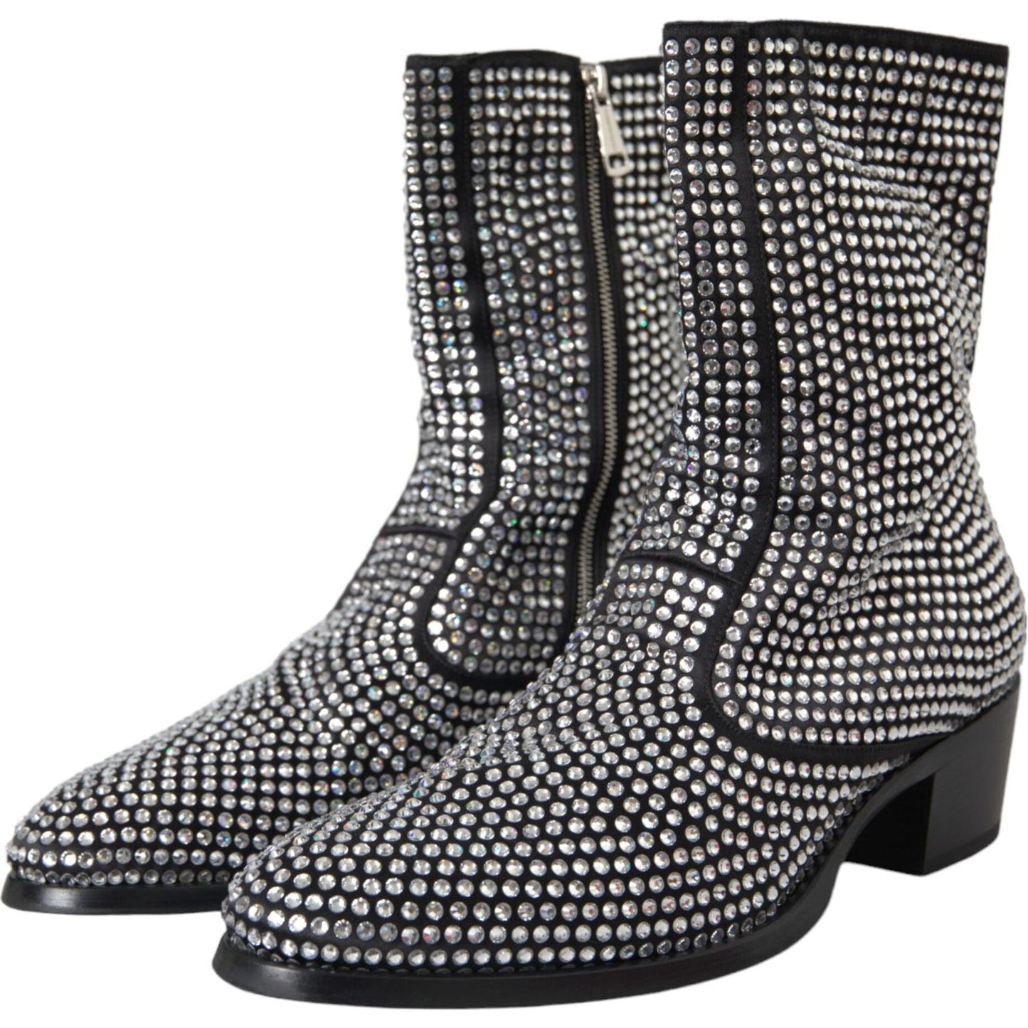 Dolce & Gabbana Black Rhinestone Crystal Chelsea Boots Shoes MV5722-45