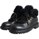 Dolce & Gabbana Black Leather Bernini Shearling Boots Shoes MV5746-44