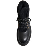 Dolce & Gabbana Black Leather Bernini Shearling Boots Shoes MV5746-44