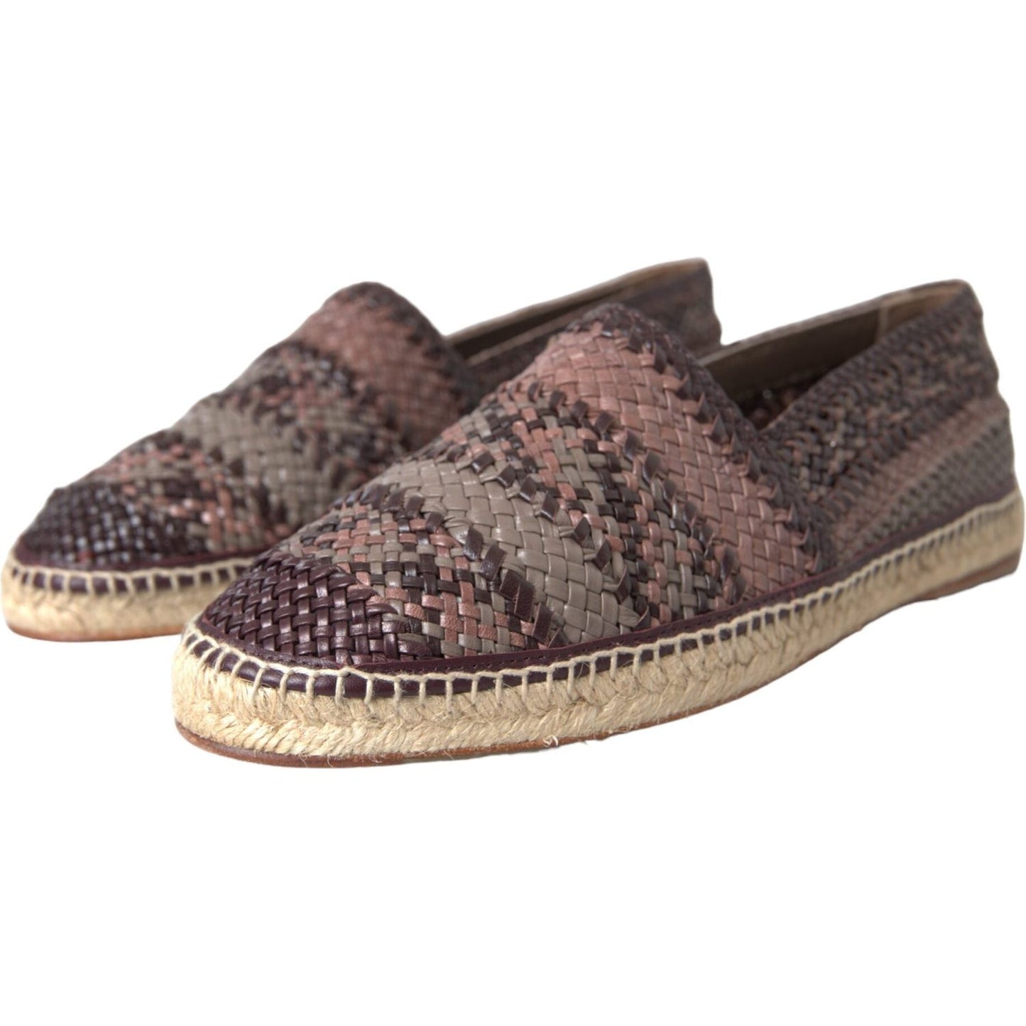 Dolce & Gabbana Brown Buffalo Leather Espadrille Flats Shoes MV5683-40