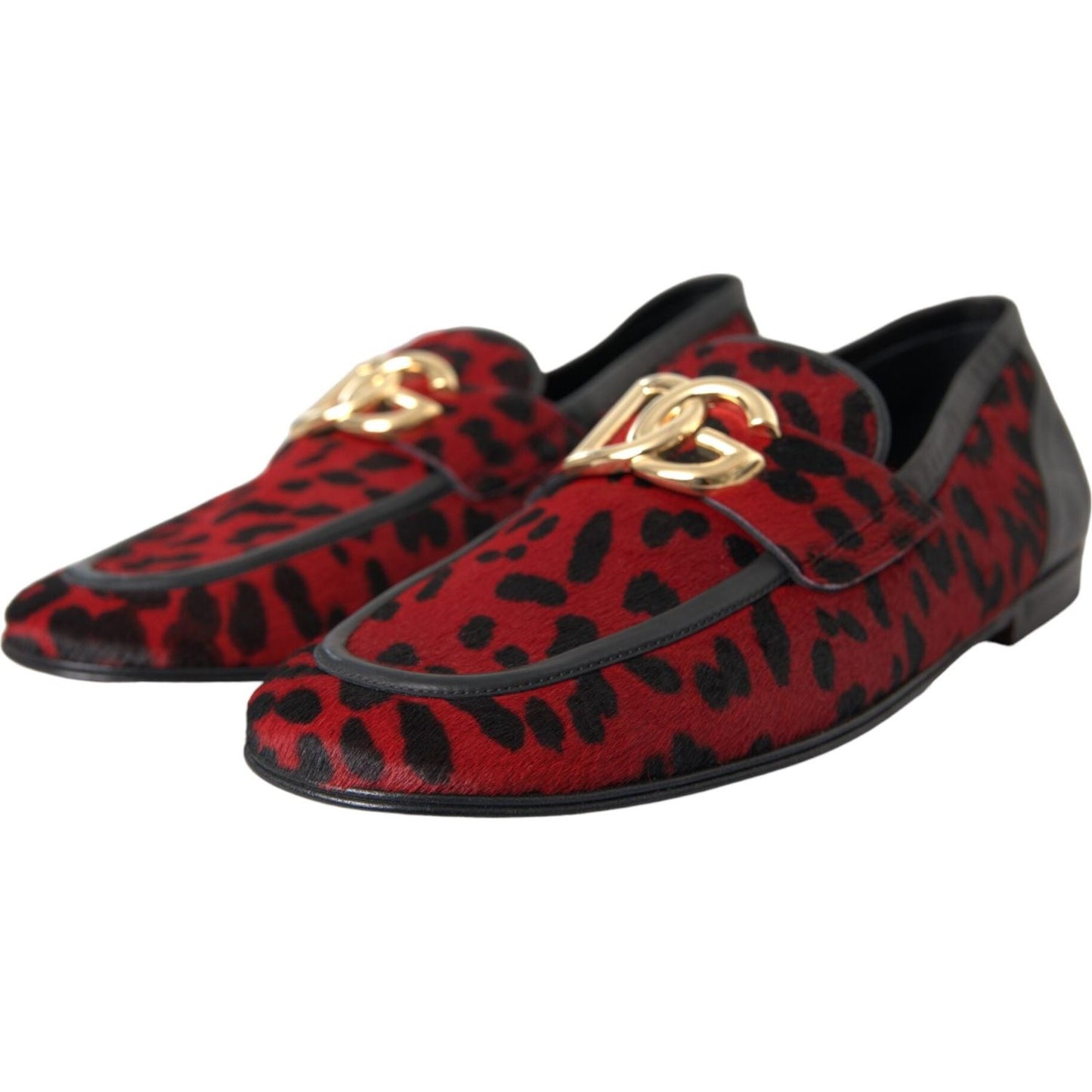 Dolce & Gabbana Red Black Leopard DG Loafers Formal Men Shoes MV5691-39