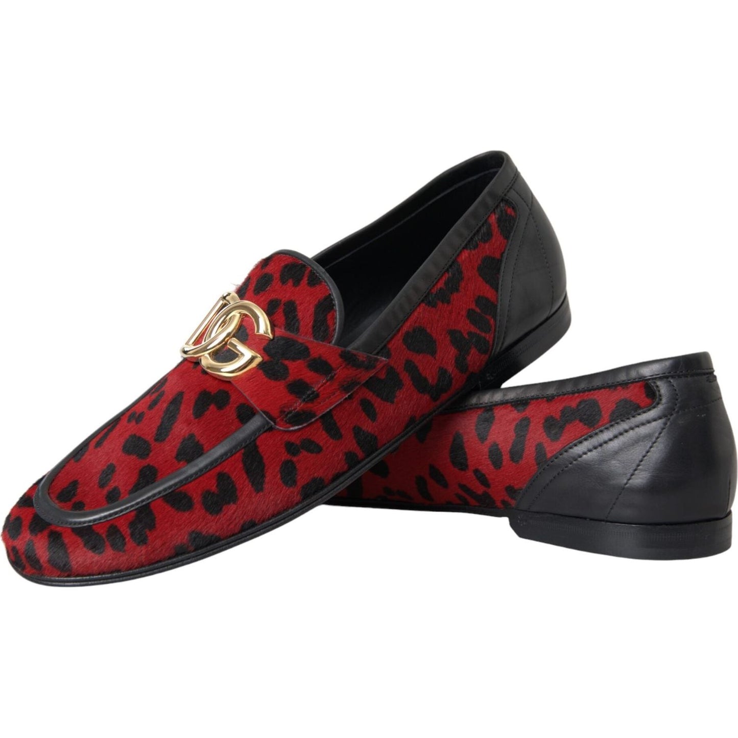 Dolce & Gabbana Red Black Leopard DG Loafers Formal Men Shoes MV5691-39