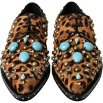 Dolce & Gabbana Brown Leopard Hair Crystal Dress Broque Shoes LA11132-36.5