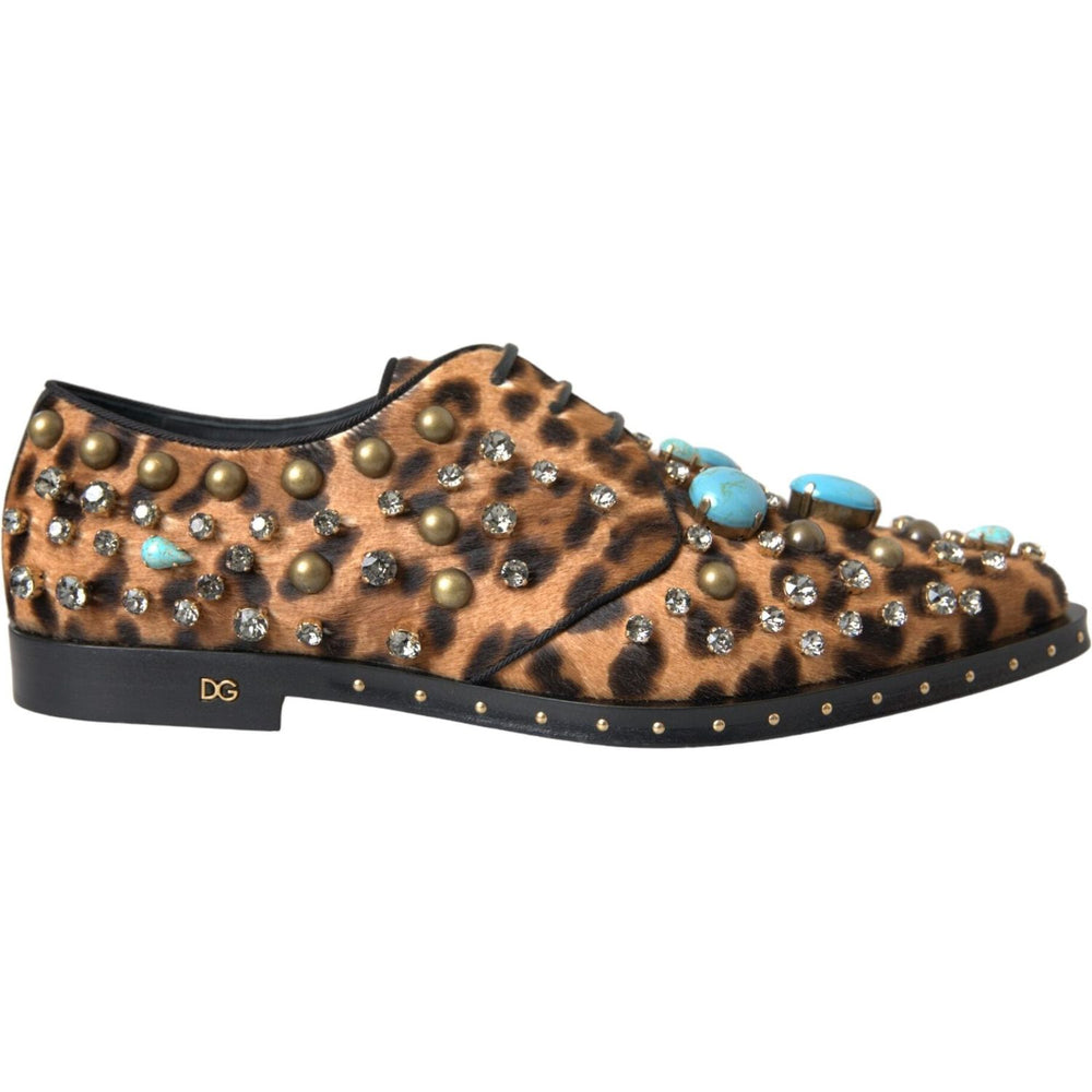 Dolce & Gabbana Brown Leopard Hair Crystal Dress Broque Shoes LA11132-36.5