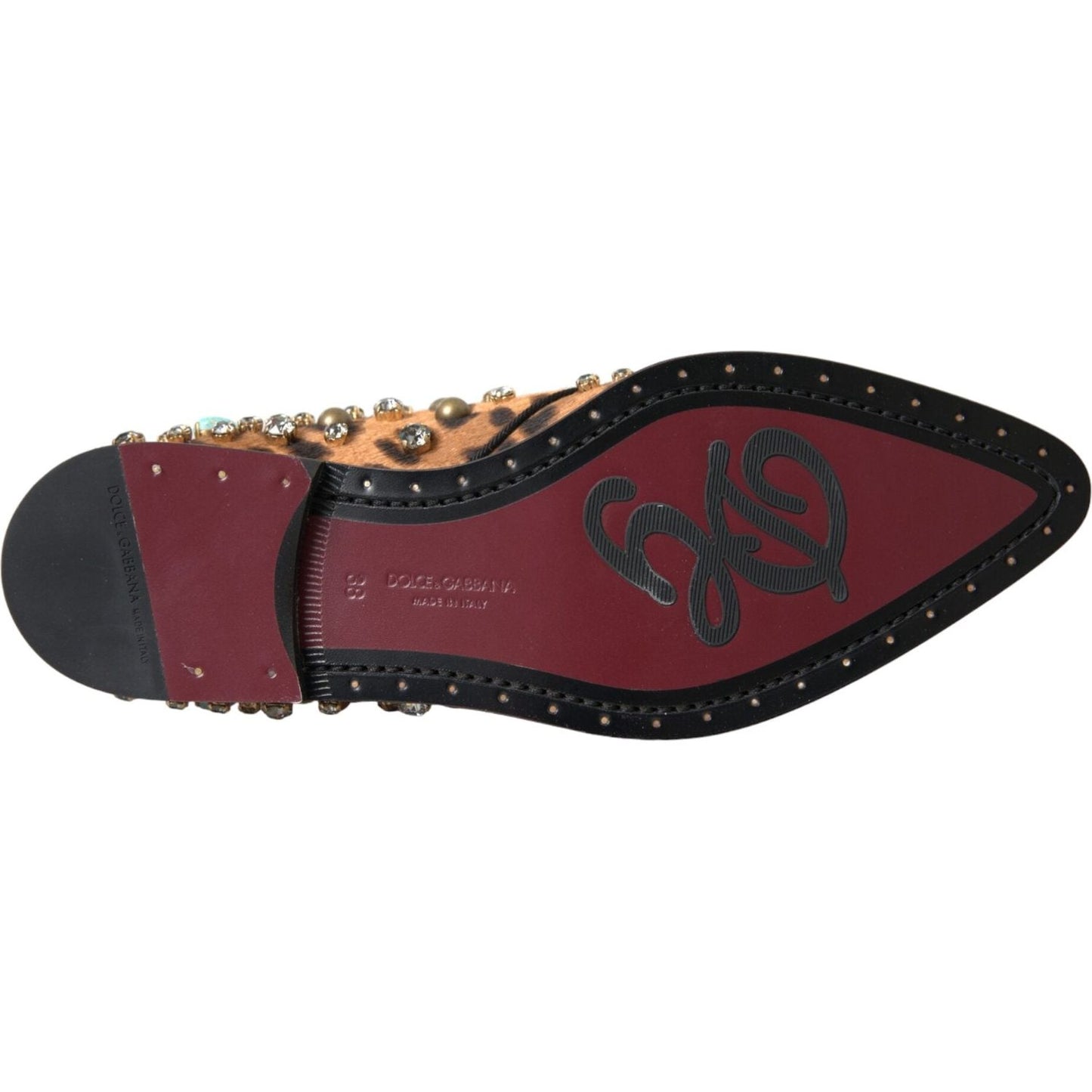 Dolce & Gabbana Brown Leopard Hair Crystal Dress Broque Shoes LA11132-36.5