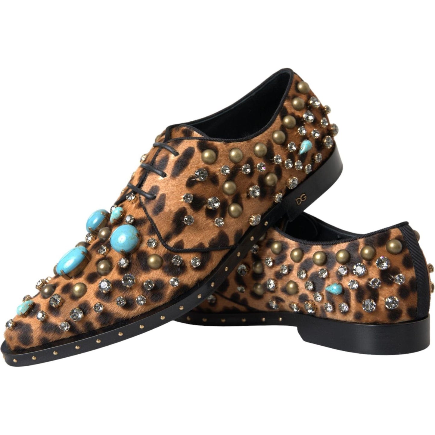 Dolce & Gabbana Brown Leopard Hair Crystal Dress Broque Shoes LA11132-36.5