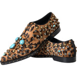 Dolce & Gabbana Brown Leopard Hair Crystal Dress Broque Shoes LA11132-36.5