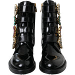 Dolce & Gabbana Black Leather Crystal Buckles Boots Shoes LA11043-35