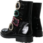 Dolce & Gabbana Black Leather Crystal Buckles Boots Shoes LA11043-35