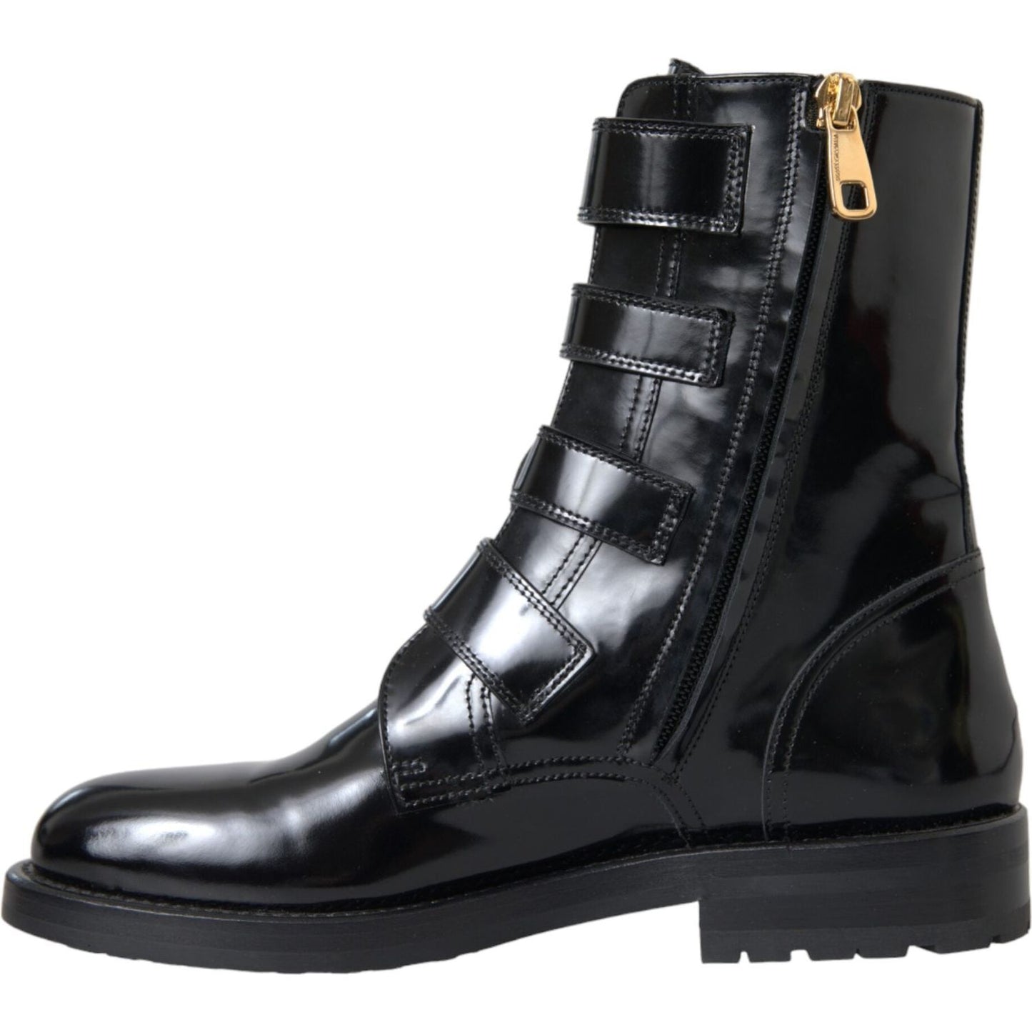 Dolce & Gabbana Black Leather Crystal Buckles Boots Shoes LA11043-35
