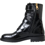 Dolce & Gabbana Black Leather Crystal Buckles Boots Shoes LA11043-35