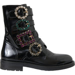 Dolce & Gabbana Black Leather Crystal Buckles Boots Shoes LA11043-35