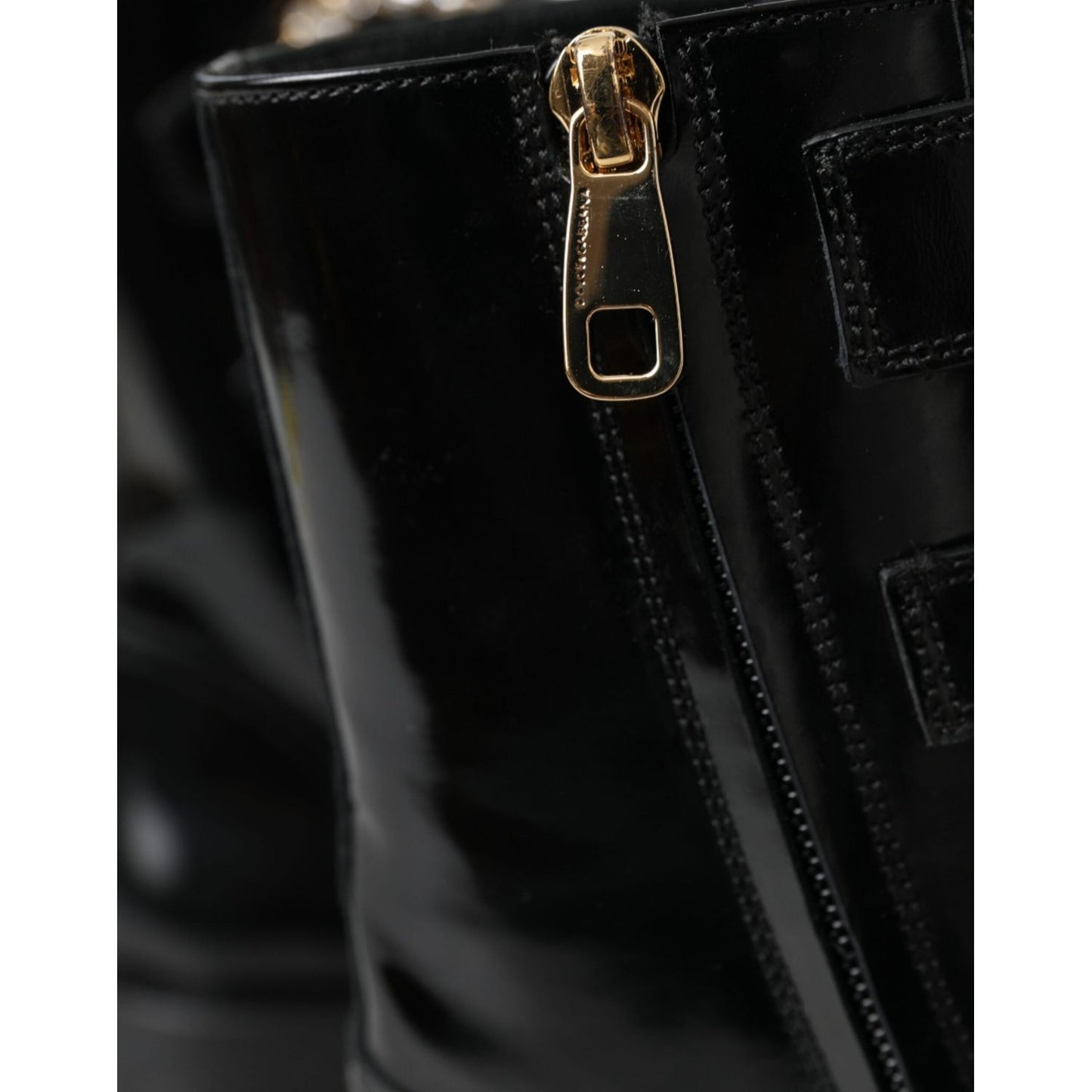 Dolce & Gabbana Black Leather Crystal Buckles Boots Shoes LA11043-35