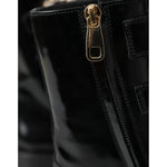 Dolce & Gabbana Black Leather Crystal Buckles Boots Shoes LA11043-35