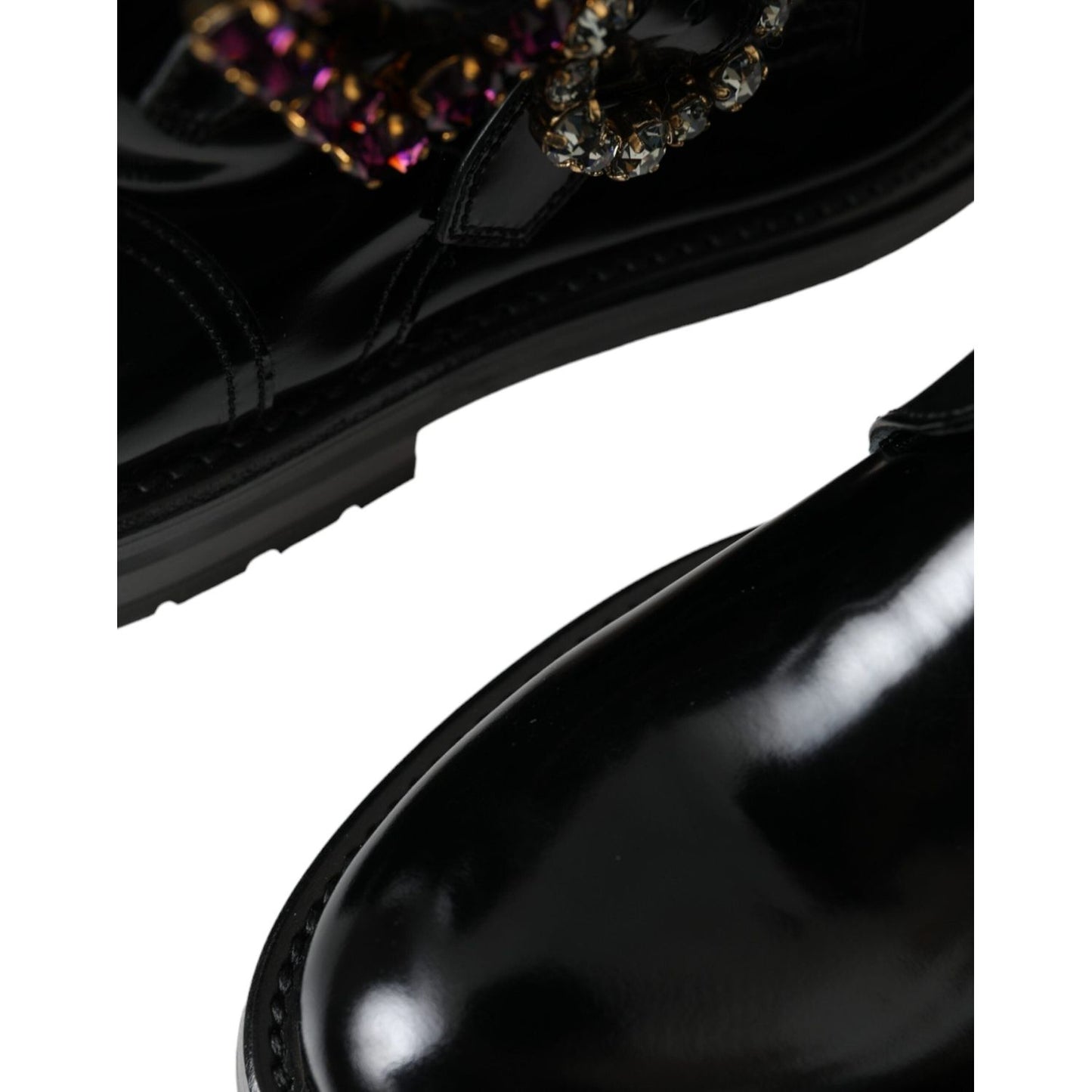 Dolce & Gabbana Black Leather Crystal Buckles Boots Shoes LA11043-35