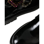 Dolce & Gabbana Black Leather Crystal Buckles Boots Shoes LA11043-35