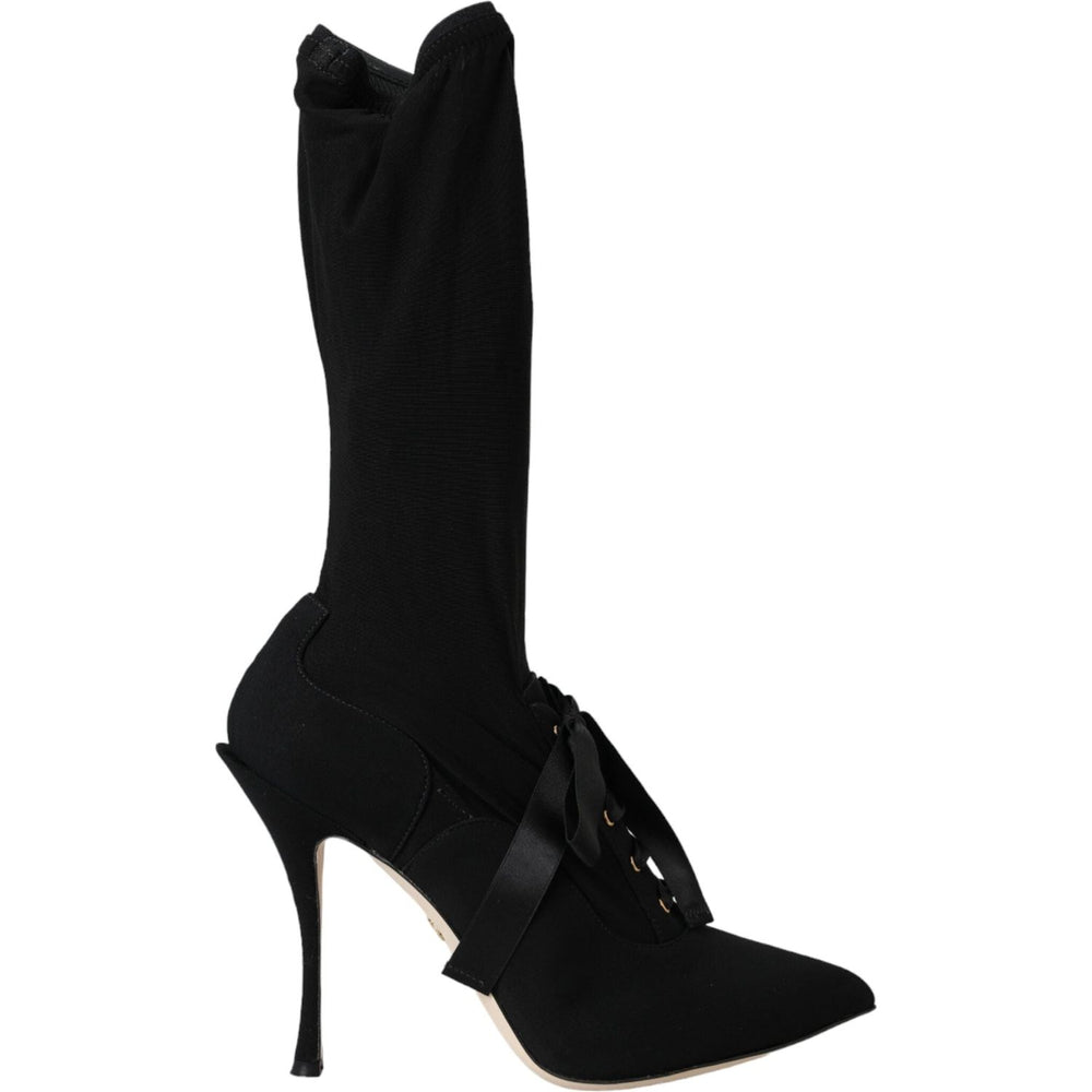 Dolce & Gabbana Black Stiletto Heels Mid Calf Boots Shoes LA11090-36