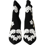 Dolce & Gabbana Black White Embroidery Slip On Boots Shoes LA11094-35