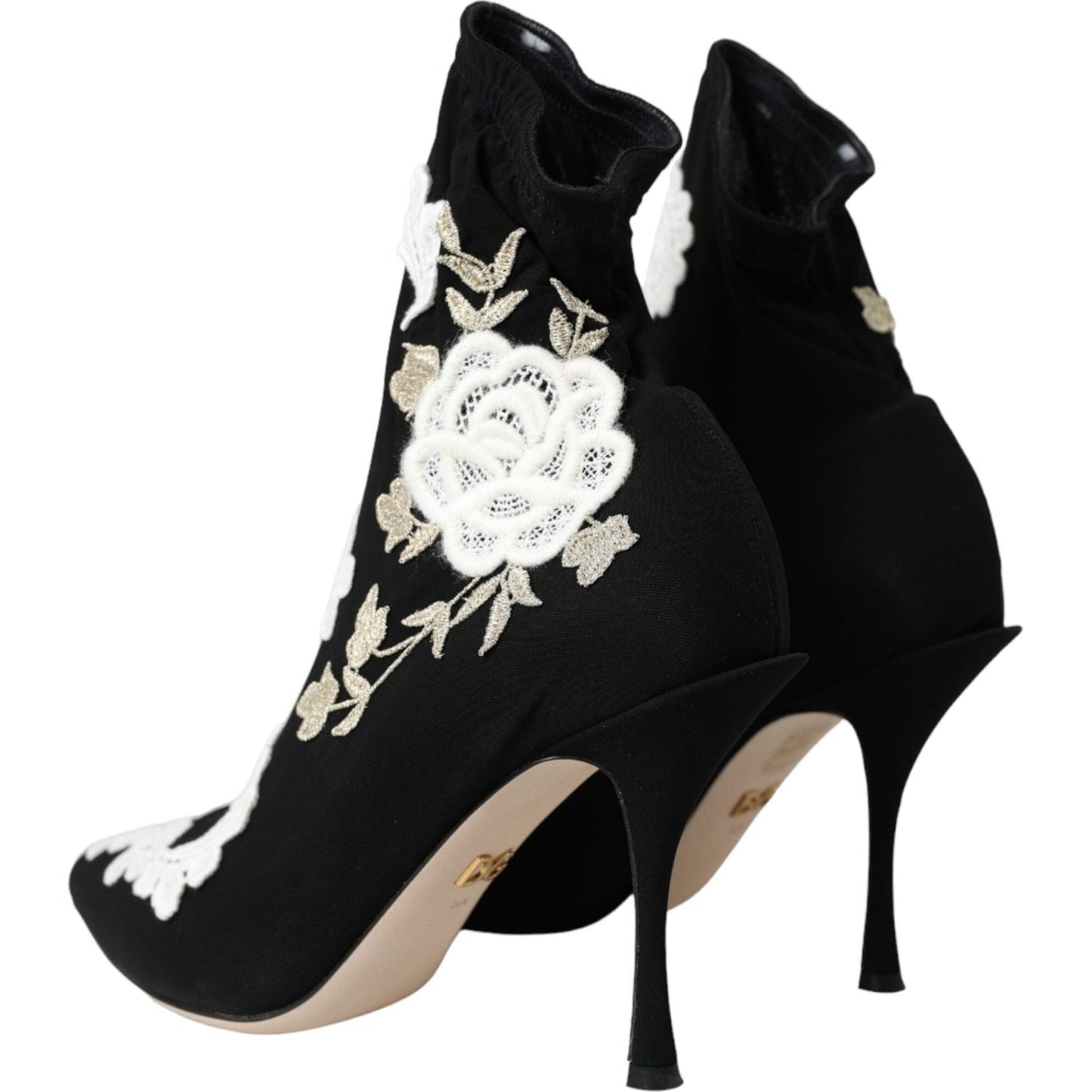 Dolce & Gabbana Black White Embroidery Slip On Boots Shoes LA11094-35