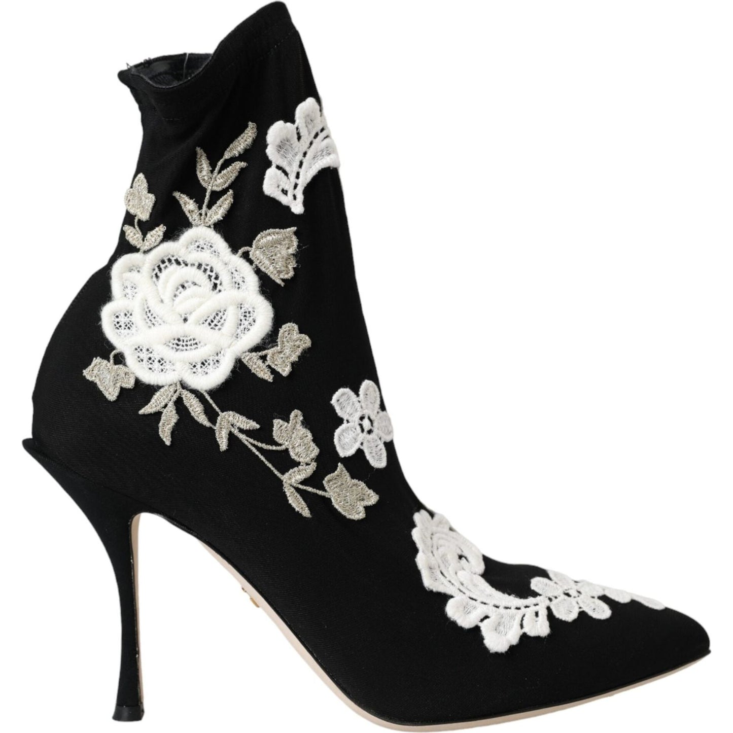 Dolce & Gabbana Black White Embroidery Slip On Boots Shoes LA11094-35