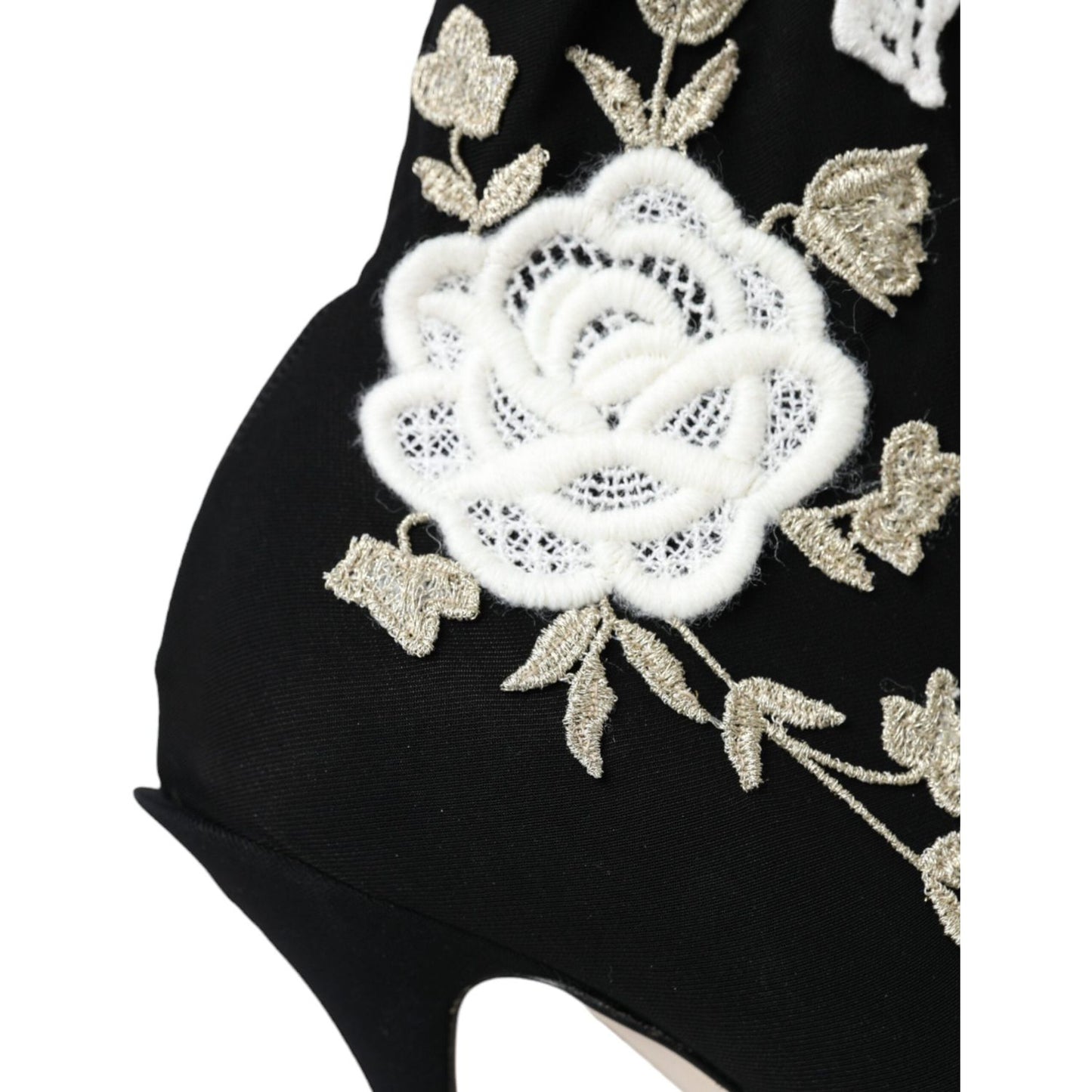 Dolce & Gabbana Black White Embroidery Slip On Boots Shoes LA11094-35