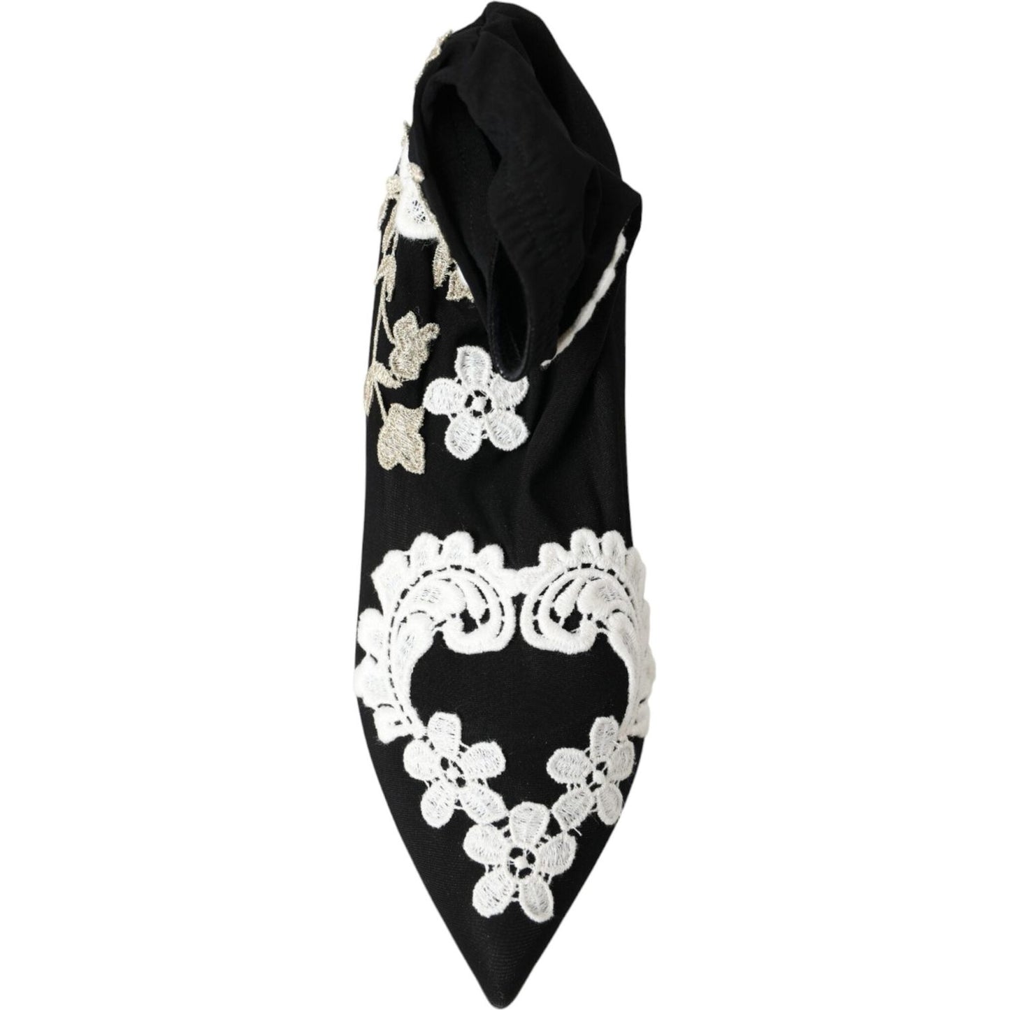 Dolce & Gabbana Black White Embroidery Slip On Boots Shoes LA11094-35