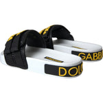 Dolce & Gabbana White Black Logo Beachwear Flats Sandals Shoes LA10964-36
