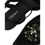 Dolce & Gabbana Black Leather Crystal Slingback Sandals Shoes LA11164-38
