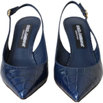 Dolce & Gabbana Dark Blue Croc Leather Slingbacks Shoes LA11160-38